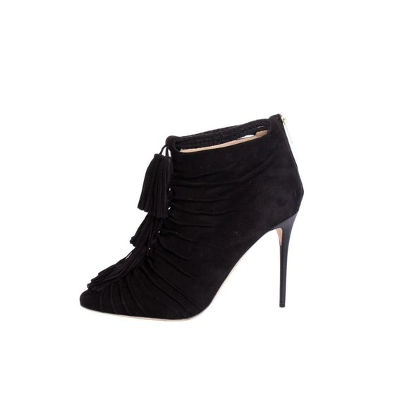 JIMMY CHOO Black Suede Ankle Bootie Pumps w/ Fringe Tassels - US 9 - Picture 2 of 9